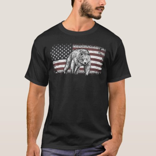 Bear American Flag Vintage Bear Mens Womens T_Shirt
