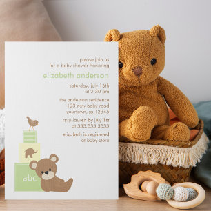 Bear and Alphabet Toy Blocks Baby Shower {green} Invitation