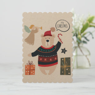 Bear and Angel Christmas Scandinavian Card