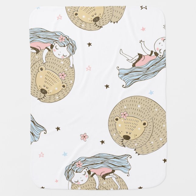 Bear and Baby Illustrated Nursery Baby Baby Blanket (Front)