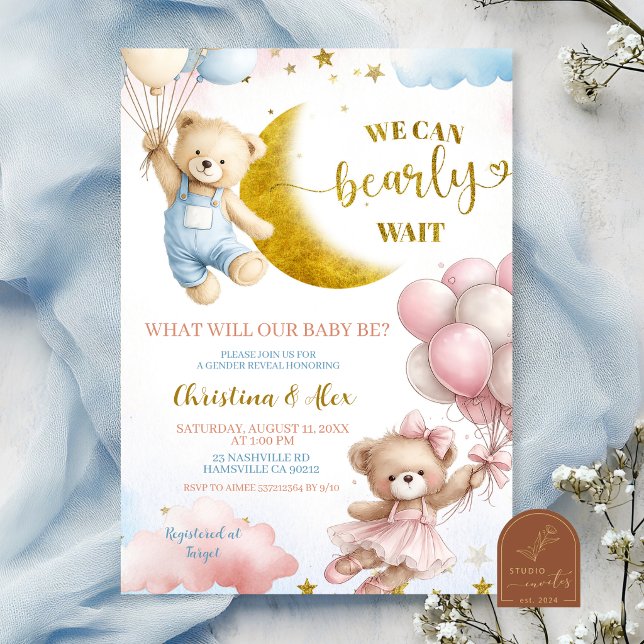 Bear and balloon Gender Reveal Invitation (Creator Uploaded)