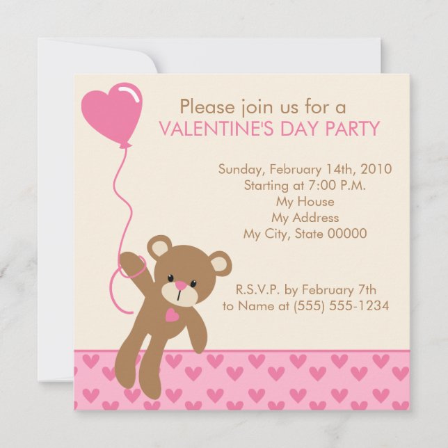 Bear and Balloons Valentine's Day Invitation (Front)