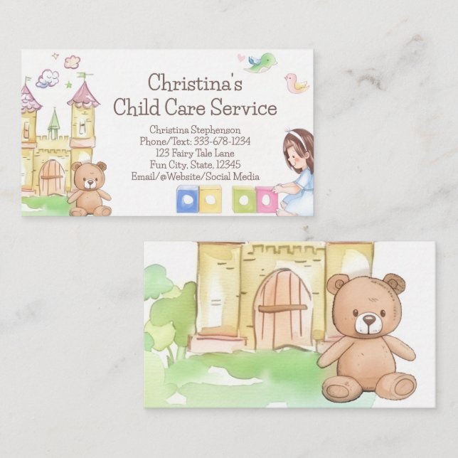 Bear and Blocks Child Daycare Babysitter Childcare Business Card (Front/Back)