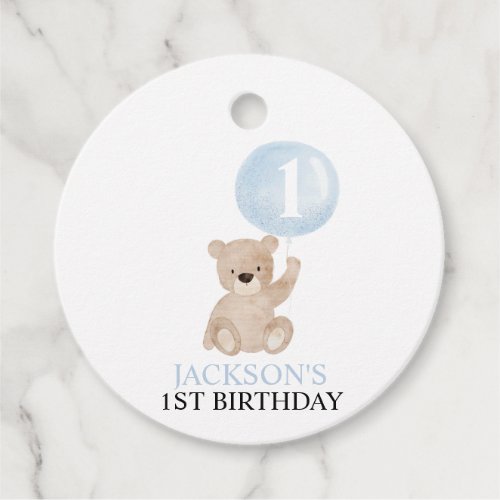 Bear and Blue Balloon 1st Birthday Favor Tags