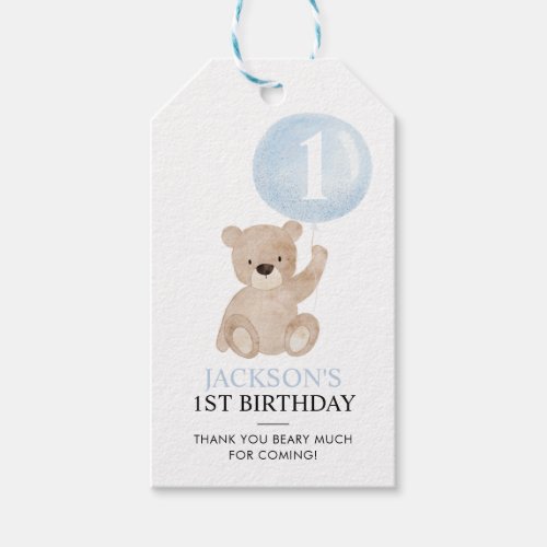 Bear and Blue Balloon 1st Birthday Favor Tags