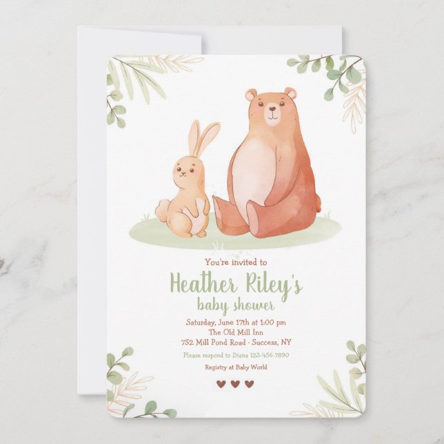 Bear and Bunny Baby Shower Invitation (Front)