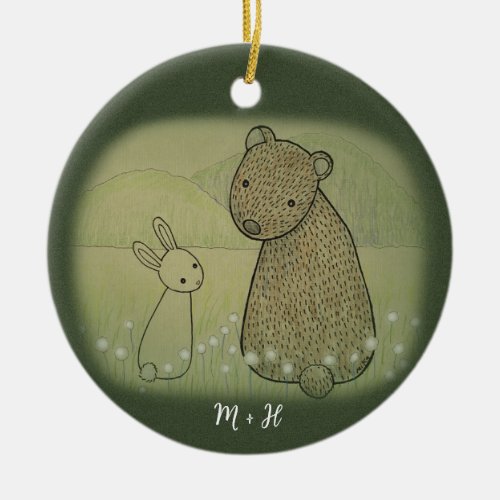 Bear and Bunny Couple First Christmas together  Ceramic Ornament