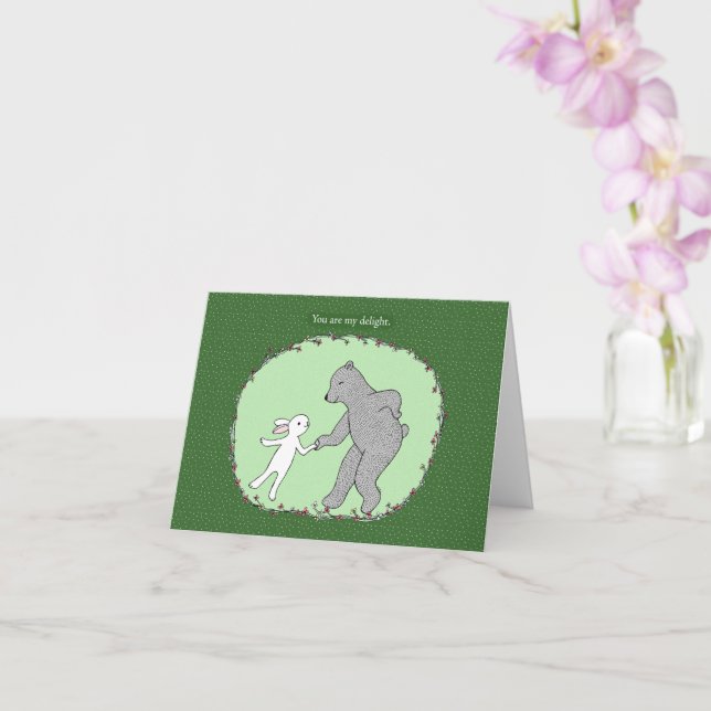 Bear and Bunny Dancing Cute Anniversary  Card (Orchid)
