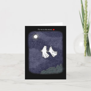 Bear and Bunny Ghosts Flying to the Moon Halloween Card
