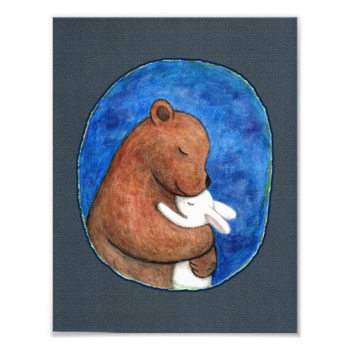 Bear and Bunny in embrace Cute Couple Portrait Photo Print