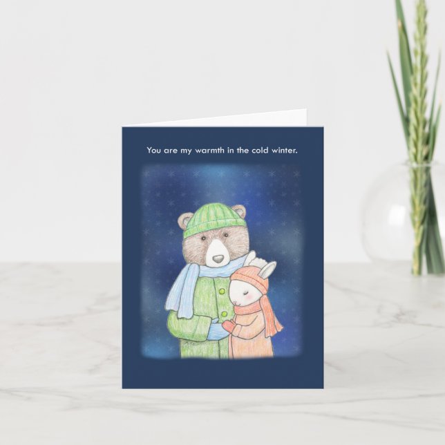 Bear and Bunny in the Winter Love Anniversary Card (Front)