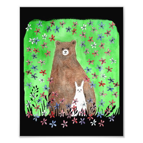 Bear and Bunny Love Couple Woodland Animal Art Photo Print