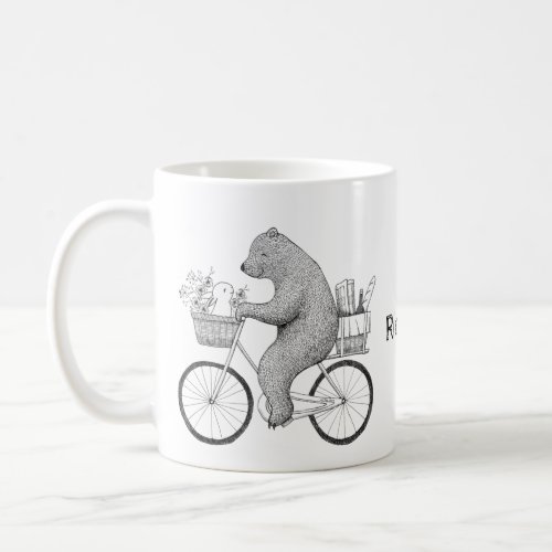 Bear and bunny on bicycle Custom name holiday gift Coffee Mug