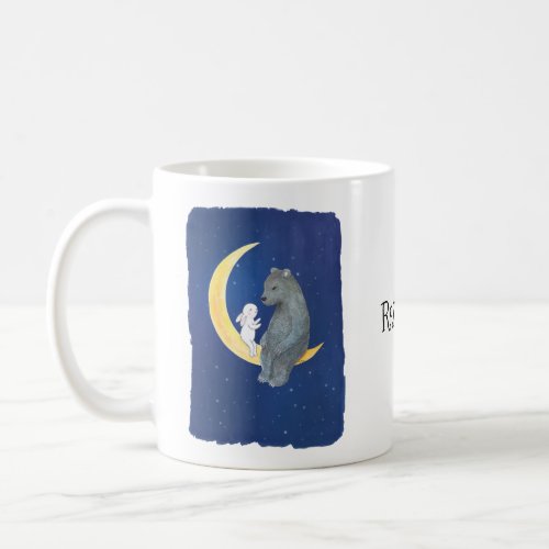 Bear and Bunny on the moon cute bear bunny custom Coffee Mug