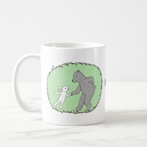 Bear and bunny rabbit dancing custom name  coffee mug