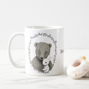 Bear and Bunny Retro Sepia Portrait Personalized Coffee Mug