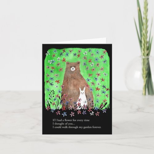 Bear and Bunny Romantic Floral Poetry Valentine Card