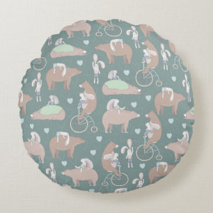 Bear and Bunny Round Pillow