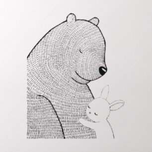 Bear and Bunny Snuggling Woodland Nursery   Wall Decal
