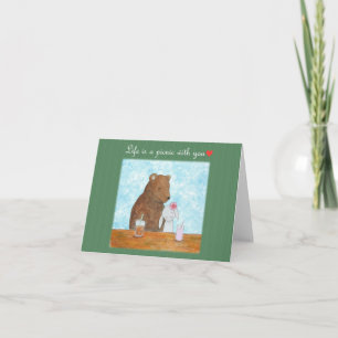 Bear and Bunny Summer Picnic Cute Anniversary Card