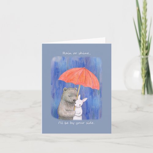 Bear and bunny under umbrella Sweet I love you Card