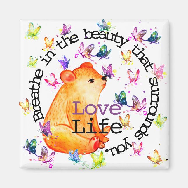 Bear and Butterflies Personalized Words in Circle Magnet (Front)