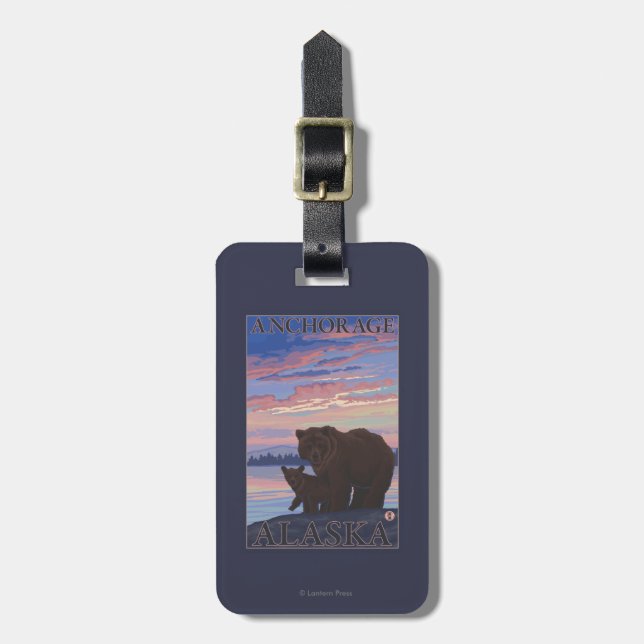 Bear and Cub - Anchorage, Alaska Luggage Tag (Front Vertical)