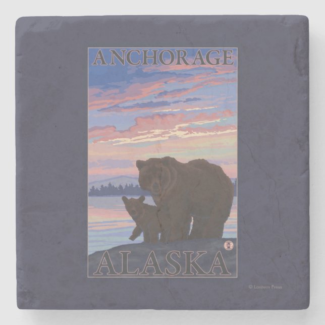 Bear and Cub - Anchorage, Alaska Stone Coaster (Front)
