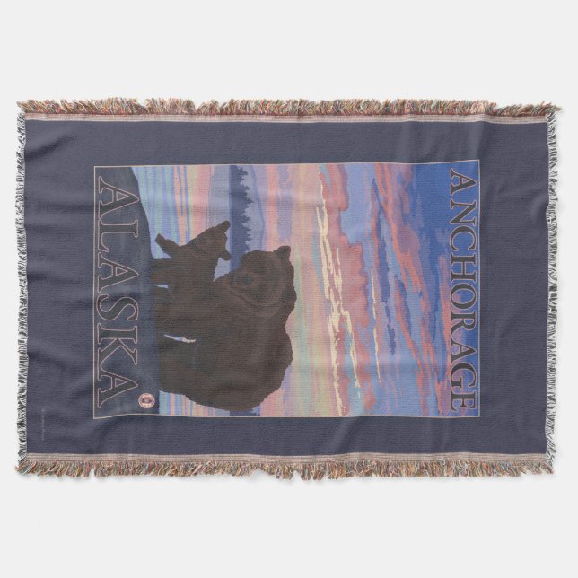 Bear and Cub - Anchorage, Alaska Throw Blanket (Front)