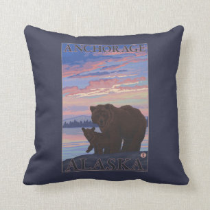 Bear and Cub - Anchorage, Alaska Throw Pillow
