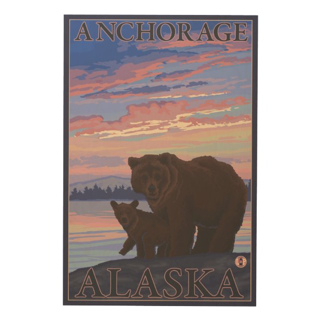 Bear and Cub - Anchorage, Alaska Wood Wall Decor (Front)