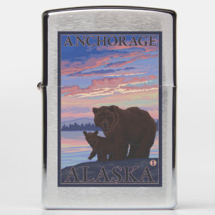 Bear and Cub - Anchorage, Alaska Zippo Lighter
