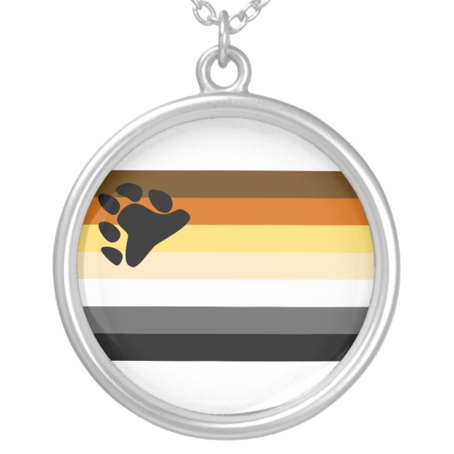 Bear and Cub Community LGBT Gay Pride Flag Silver Plated Necklace (Front)