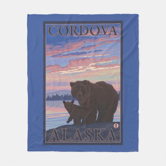 Bear and Cub - Cordova, Alaska Fleece Blanket (Front)