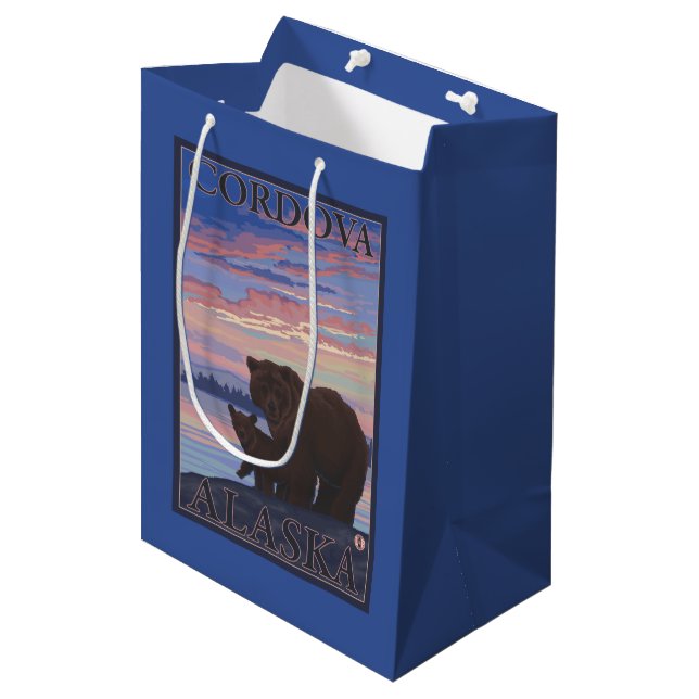 Bear and Cub - Cordova, Alaska Medium Gift Bag (Front Angled)