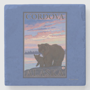 Bear and Cub - Cordova, Alaska Stone Coaster