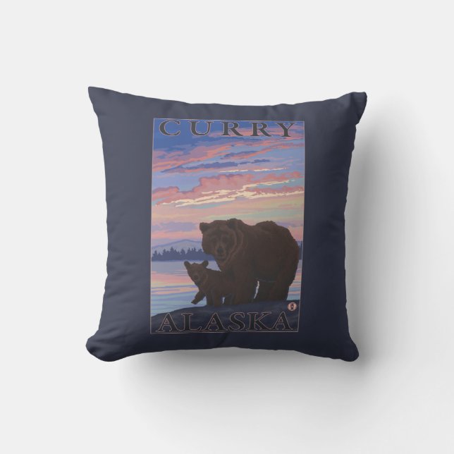 Bear and Cub - Curry, Alaska Throw Pillow (Front)