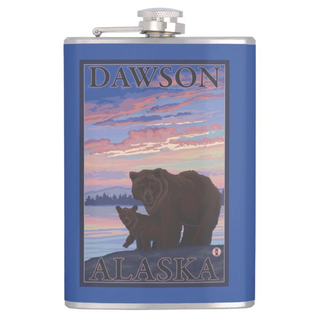 Bear and Cub - Dawson, Alaska Hip Flask (Front)