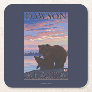 Bear and Cub - Dawson, Alaska Square Paper Coaster