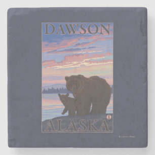 Bear and Cub - Dawson, Alaska Stone Coaster