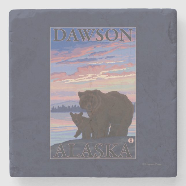 Bear and Cub - Dawson, Alaska Stone Coaster (Front)