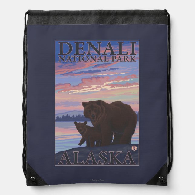 Bear and Cub - Denali National Park, Alaska Drawstring Bag (Front)