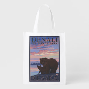 Bear and Cub - Denali National Park, Alaska Grocery Bag