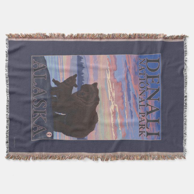 Bear and Cub - Denali National Park, Alaska Throw Blanket (Front)