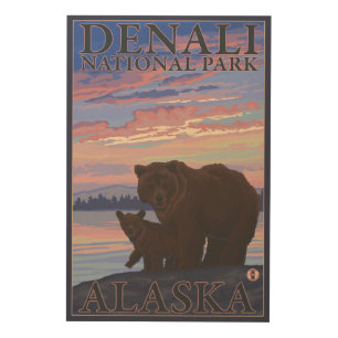 Bear and Cub - Denali National Park, Alaska Wood Wall Decor