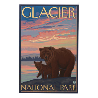 Bear and Cub - Glacier National Park, MT Wood Wall Art