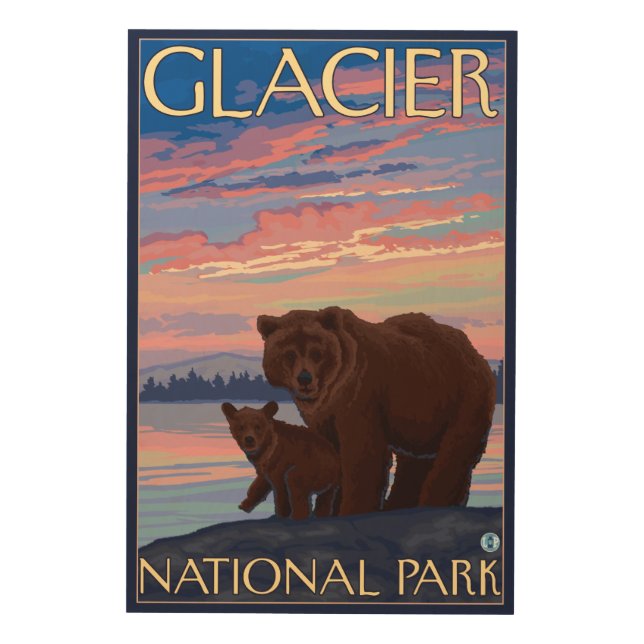 Bear and Cub - Glacier National Park, MT Wood Wall Art (Front)