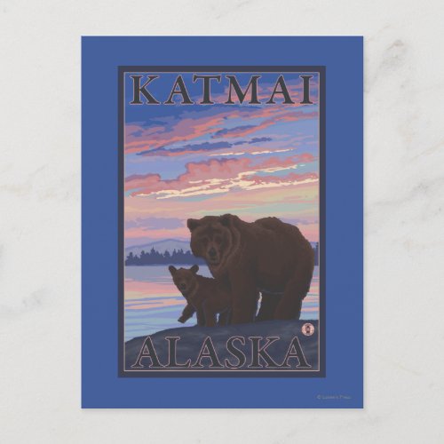 Bear and Cub _ Katmai Alaska Postcard