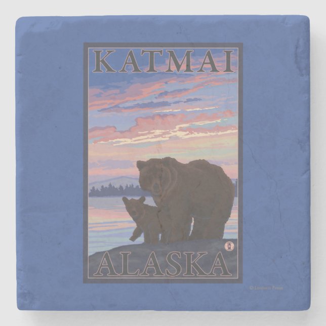 Bear and Cub - Katmai, Alaska Stone Coaster (Front)