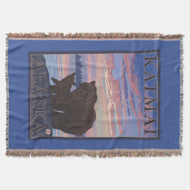 Bear and Cub - Katmai, Alaska Throw Blanket (Front)